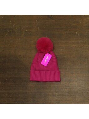 NEW On 34th Rib-Knit Beanie with Pom Pom and Rolled Cuff MO1542501 Bright Pink